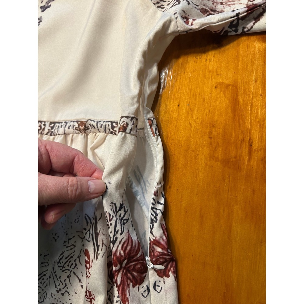 Boho Floral Hi Low Maxi Dress XXL Cream Burgundy Bell Sleeve V-Neck Empire Waist - Picture 7 of 12
